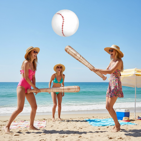 Lewtemi Baseball Beach Set - 3 Inflatable Pieces for Summer Fun