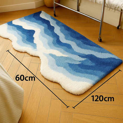 Blue Ocean Wave Bedside Blanket – Soft Coastal Style Rug/Throw