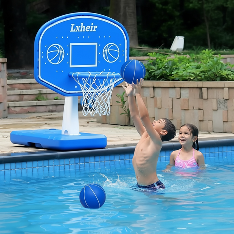 Lxheir Adjustable Pool Basketball Hoop Set With 2 Balls Pump And Sturdy Base For Family Fun by Wave & Hang