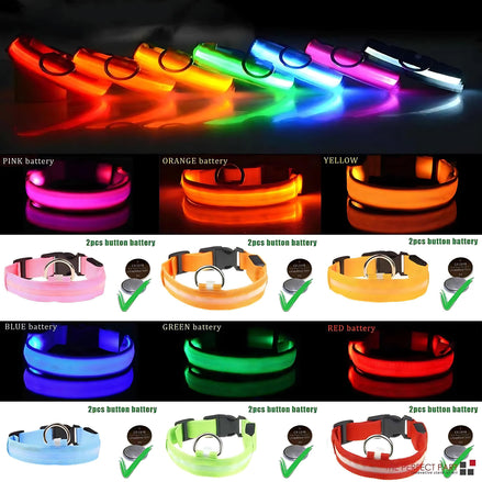 LED Adjustable Dog Collar – Waterproof Blinking Glow Safety Light for Pets by Wave & Hang