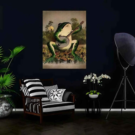 Banjo Frog Canvas Wall Art | Nature-Inspired Frog Print for Home Decor
