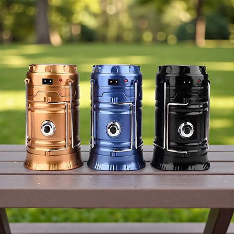 Solar Multi-Functional Camping Lantern with Charger – Retractable LED Light for Outdoor & Emergency Use by Wave & Hang