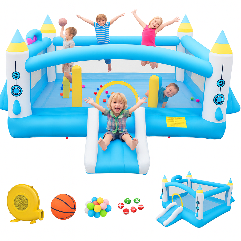 Multifunctional Jump And Slide Kids Inflatable Bouncer With Large 198 X 180 Playhouse And Blower by Wave & Hang