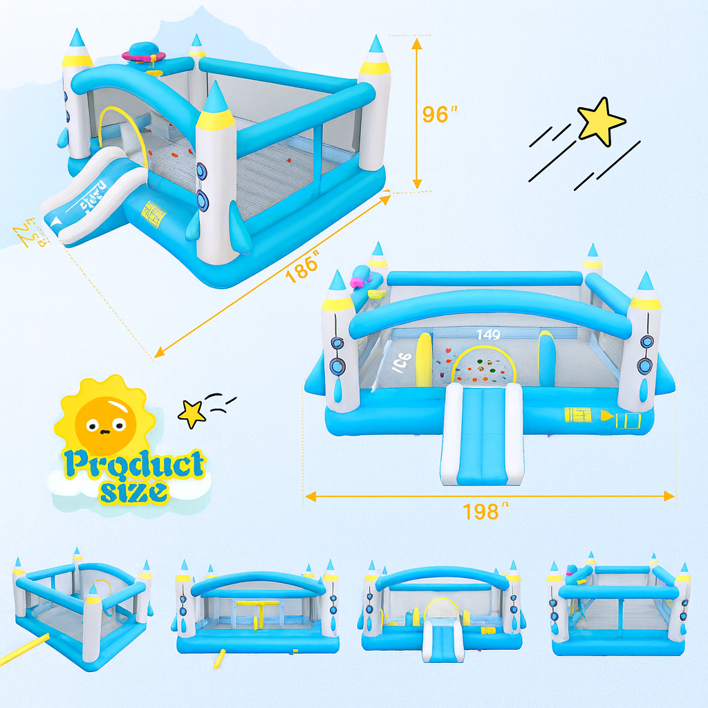 Multifunctional Jump And Slide Kids Inflatable Bouncer With Large 198 X 180 Playhouse And Blower by Wave & Hang