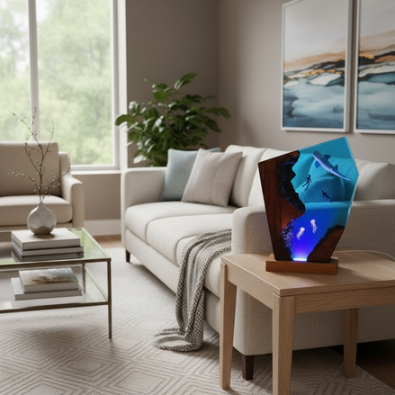 Creative USB Ocean Night Lamp – 3D Underwater LED Desk Light | Ocean Scene Resin Lamp for Bedroom & Home Decor