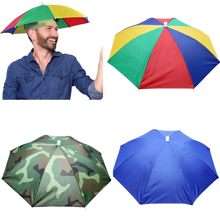 3 Pack Waterproof Umbrella Hats | Hands-Free Sun & Rain Protection Headwear for Adults, Outdoor Sports, Beach & Hiking