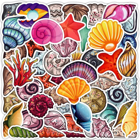 50 PCS Waterproof Ocean Shell Graffiti Stickers | Aesthetic Beach Waterproof Decals