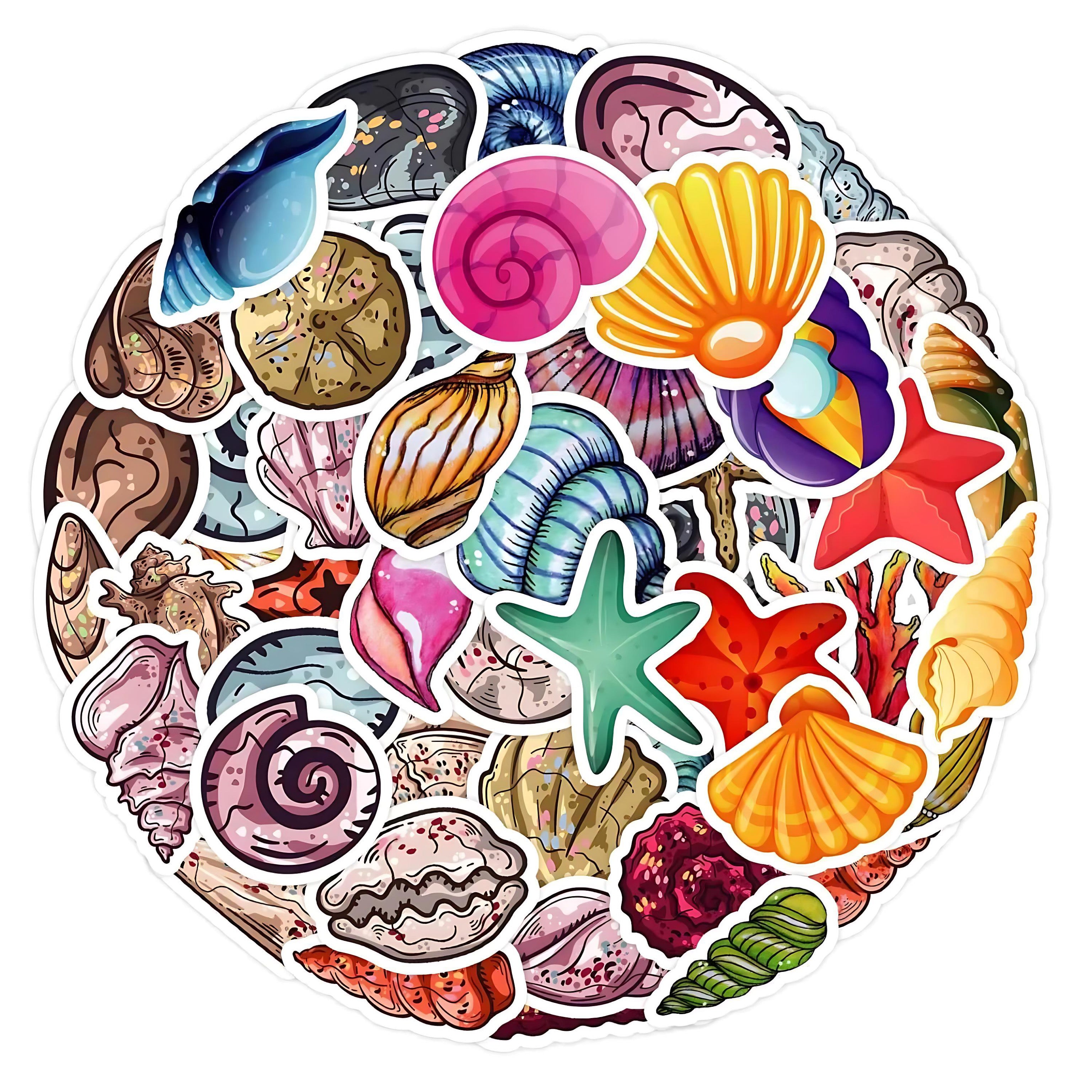 50 PCS Waterproof Ocean Shell Graffiti Stickers | Aesthetic Beach Waterproof Decals