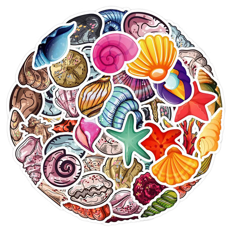 50 PCS Waterproof Ocean Shell Graffiti Stickers | Aesthetic Beach Waterproof Decals