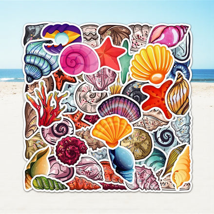 50 PCS Waterproof Ocean Shell Graffiti Stickers | Aesthetic Beach Waterproof Decals