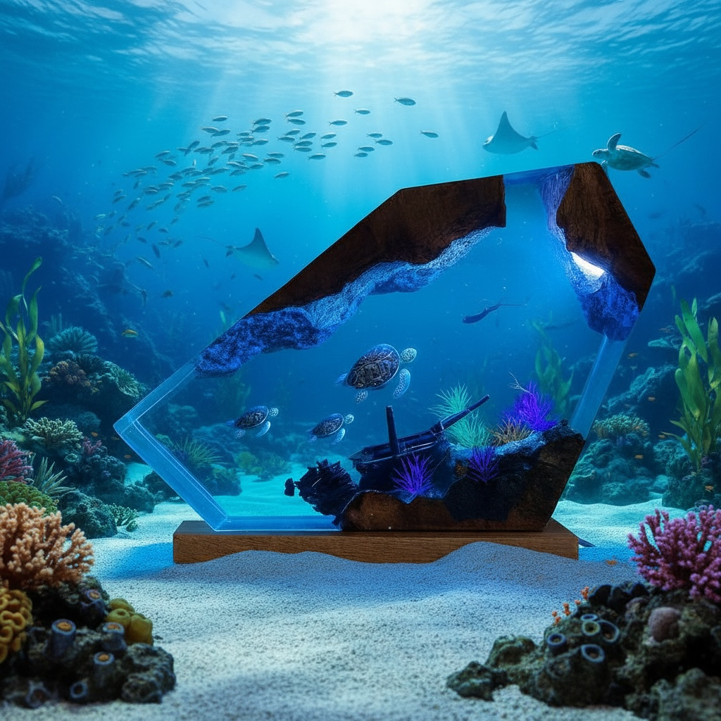 Shipwreck Sea Turtle Ocean Night Lamp – LED Ocean Decor by Wave & Hang