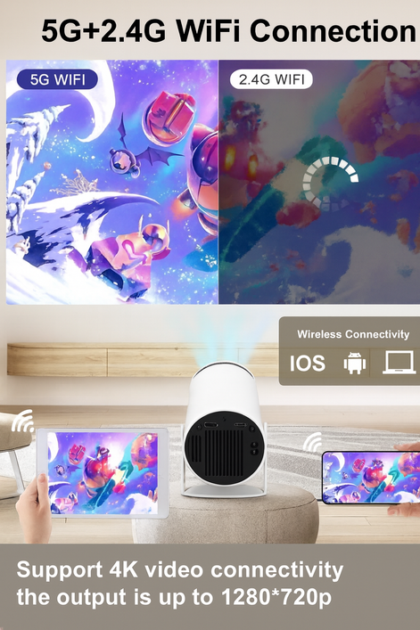 CosyCove 4K Mini Projector Portable WiFi 6 BT5 Android 11 by Wave & Hang
