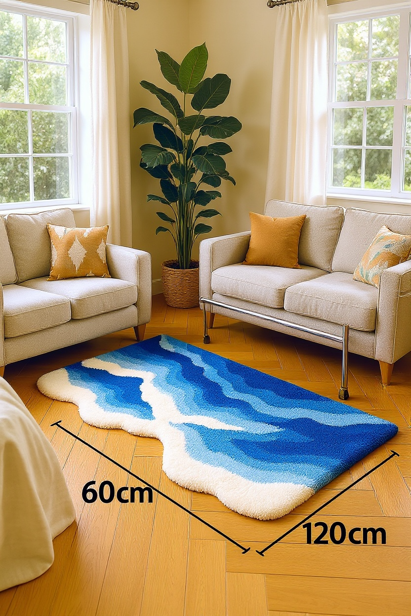 Blue Ocean Wave Bedside Blanket – Soft Coastal Style Rug/Throw