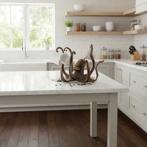 Resin Octopus Mug Holder 🐙 Unique Coastal Kitchen & Table Decor by Wave & Hang