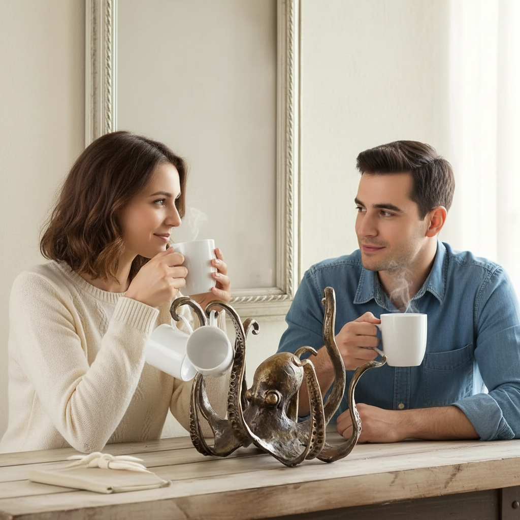 Resin Octopus Mug Holder 🐙 Unique Coastal Kitchen & Table Decor by Wave & Hang