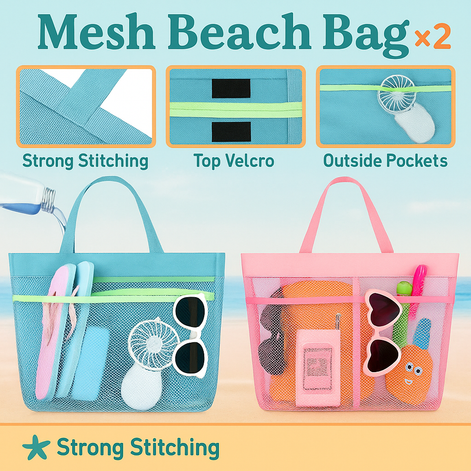 Foldable Beach Bucket & Shovel Set With Mesh Bag For Kids by Wave & Hang