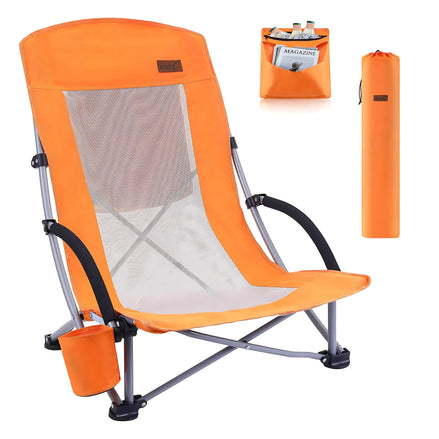 Nice C Beach Chair - High Back with Cooler & Cup Holder, Orange