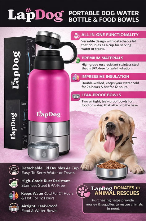 Lapdog Portable Dog Water Bottle & Bowls - Insulated Stainless Steel