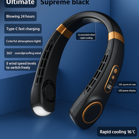 Portable USB Neck Fan – Hands-Free Rechargeable Cooling Device by Wave & Hang