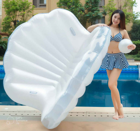 Pearl Shell Inflatable Float – Luxury Giant Pool Float for Adults & Kids (170cm, Eco-Friendly PVC, Elegant White Design)