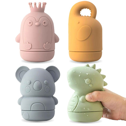 4 Pack Baby Bath Toys – Mold-Free Twist-Open Ocean Animal Bath Squirts for Babies & Toddlers (Koala, Elephant, Dinosaur, Penguin)