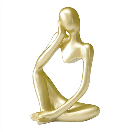 Abstract Thinker Resin Sculpture – Modern Minimalist Decorative Art in Black, White & Gold