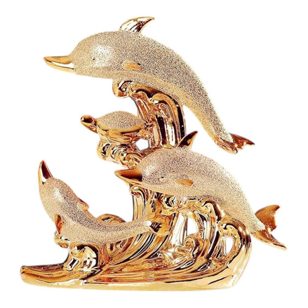 Sea Gold Decorative Sculpture | Nordic Ceramic Dolphin Statue | Elegant Modern Living Room Decor 31x31cm