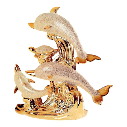 Sea Gold Decorative Sculpture | Nordic Ceramic Dolphin Statue | Elegant Modern Living Room Decor 31x31cm