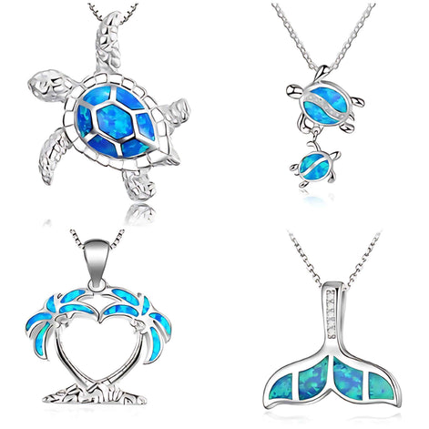 Blue Ocean Turtle Necklace – Elegant Ocean-Inspired Silver Pendant with Adjustable Chain