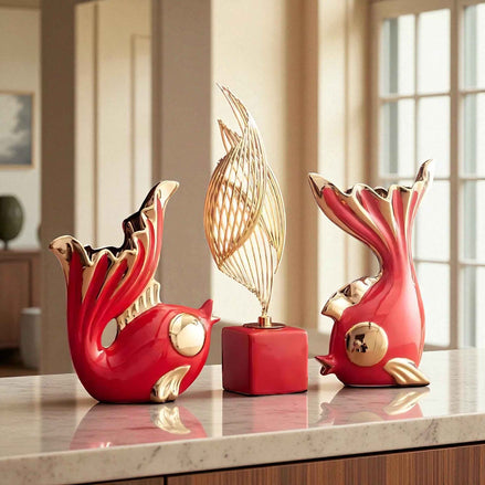 Ceramic Goldfish Ornaments | Elegant Decorative Display for Living Room