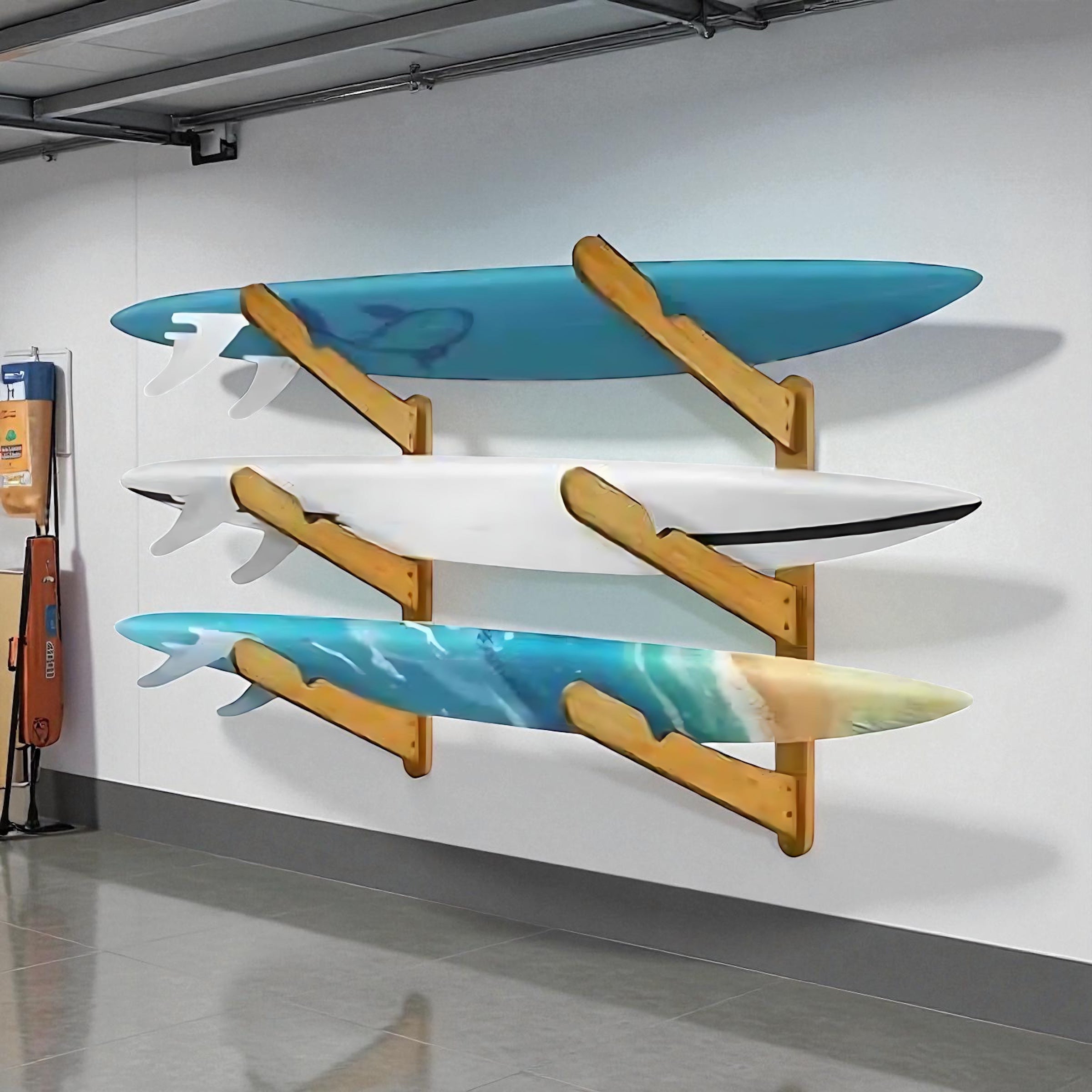 TWO STONES Surfboard Wall Rack – Heavy Duty Wooden Storage for Longboards, Shortboards & SUP