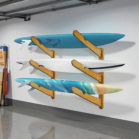TWO STONES Surfboard Wall Rack – Heavy Duty Wooden Storage for Longboards, Shortboards & SUP