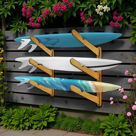 TWO STONES Surfboard Wall Rack – Heavy Duty Wooden Storage for Longboards, Shortboards & SUP