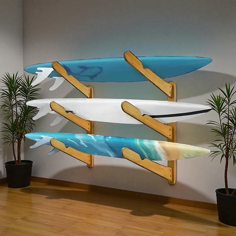 TWO STONES Surfboard Wall Rack – Heavy Duty Wooden Storage for Longboards, Shortboards & SUP