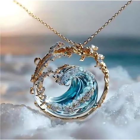Ocean Wave Necklace – Adjustable Copper Pendant with Electroplated Finish by Wave & Hang
