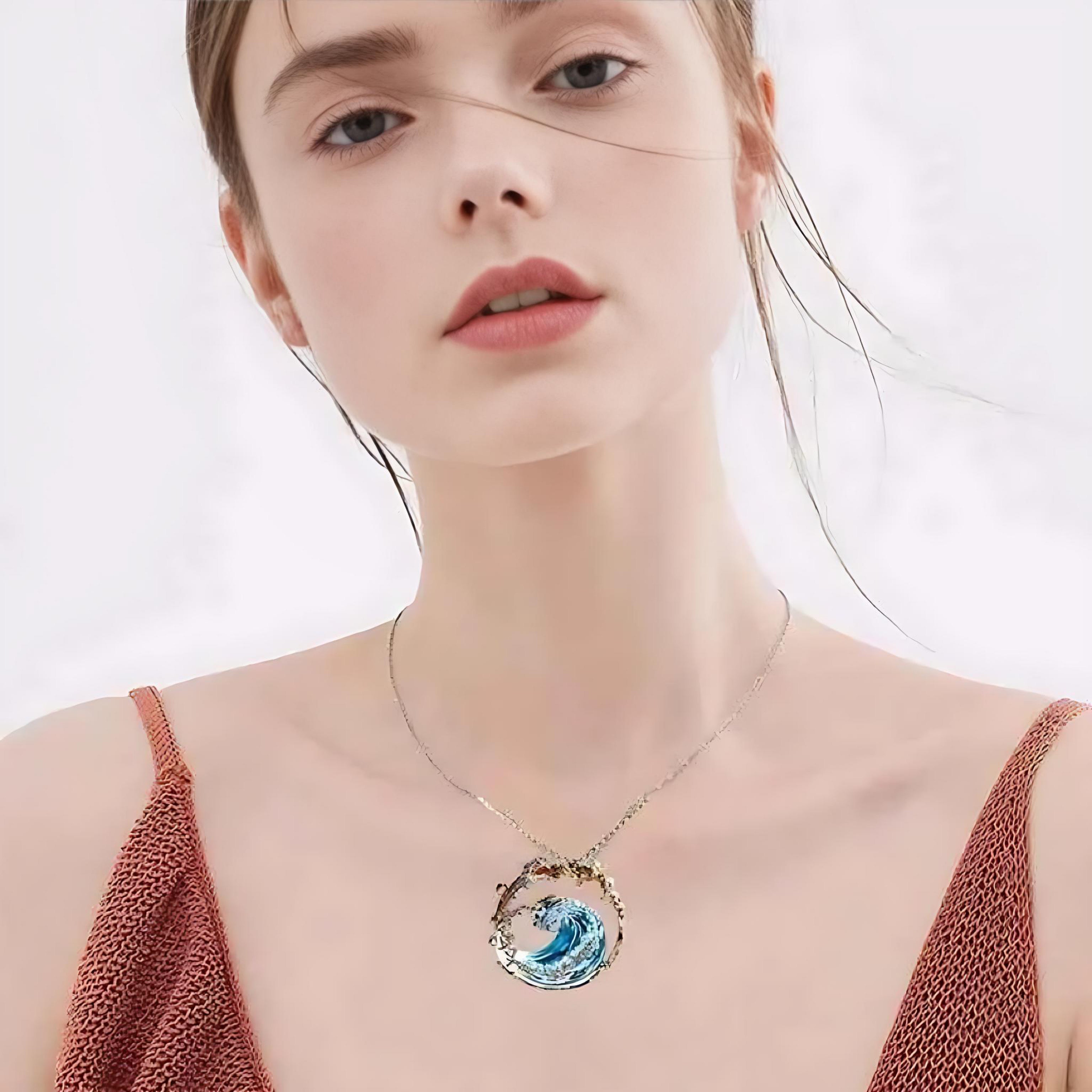 Ocean Wave Necklace – Adjustable Copper Pendant with Electroplated Finish by Wave & Hang