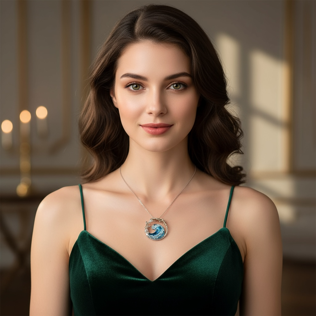 Ocean Wave Necklace – Adjustable Copper Pendant with Electroplated Finish by Wave & Hang