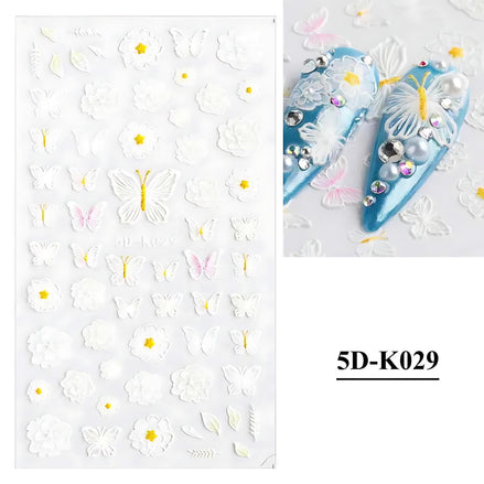 3D White Lace Butterfly Nail Stickers – Bridal & Elegant Nail Art Decorations for Weddings & Parties