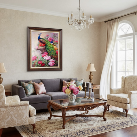 DIY Digital Peacock Oil Painting | Elegant Wall Art for Living Room Decor
