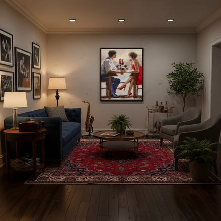 Romantic Digital Oil Painting for Living Room | Elegant Couple Wall Art | Modern Home Decor 40x50cm