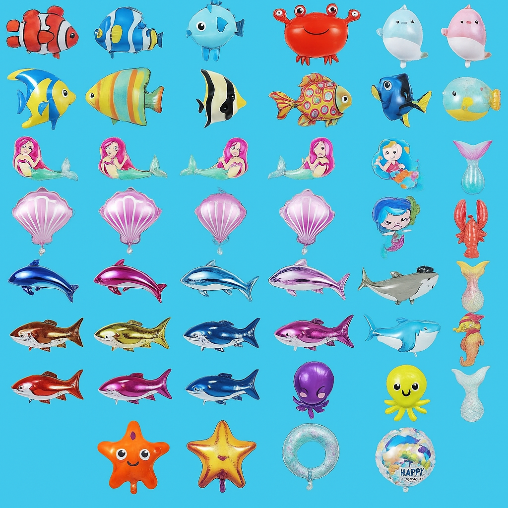 Children Mermaid Tail Inflatable Balloon Set For Ocean Theme Party Decor With Sea Life Details by Wave & Hang