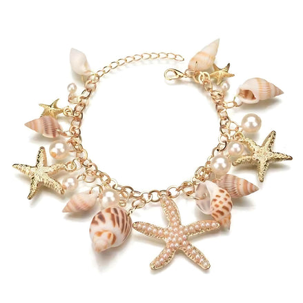 Bohemian Ocean Tide Starfish & Shell Bracelet – Beach Jewelry for Women | Summer Coastal Charm Accessory in Gold & Silver