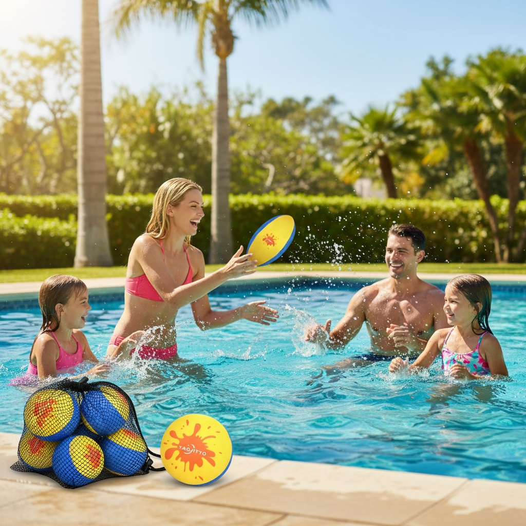 YAOJITYO Water Skip Balls 4 Pack Soft Durable TPR Floating Toy by Wave & Hang