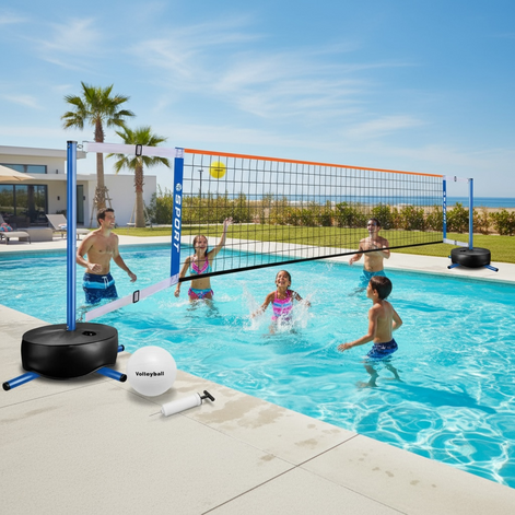 Furypiont Pool Volleyball Net Set With Adjustable Height And 2 Balls by Wave & Hang