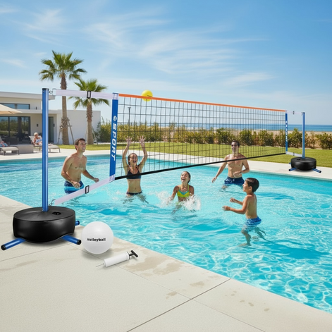 Furypiont Pool Volleyball Net Set With Adjustable Height And 2 Balls by Wave & Hang