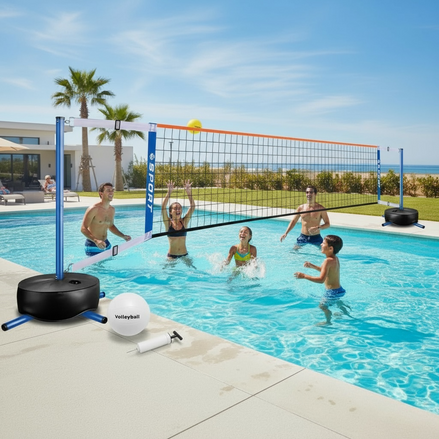 Furypiont Pool Volleyball Net – Adjustable Portable Indoor/Outdoor Pool Volleyball Set with 2 Water Balls and Heavy-Duty Base (15–25 FT)