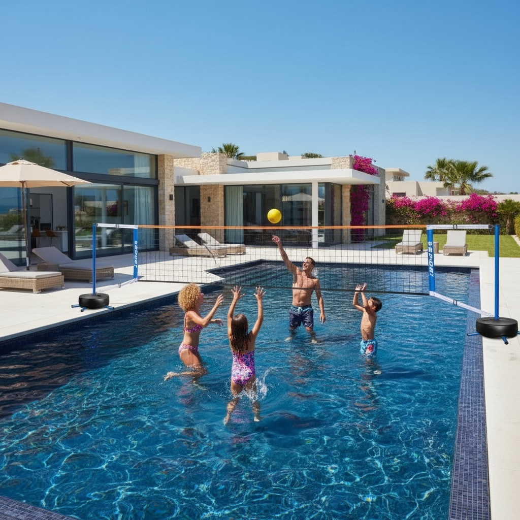 Furypiont Pool Volleyball Net Set With Adjustable Height And 2 Balls by Wave & Hang