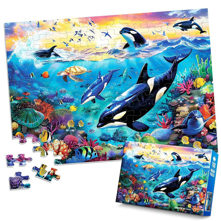 100 Piece Ocean Puzzle for Kids Ages 6–10 – Killer Whale Jigsaw Educational Toy for Boys & Girls