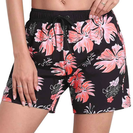 Nonwe Womens Swim Shorts Quick Dry Classic Breathable Beach Surf Shorts Swimsuit Black&Orange L