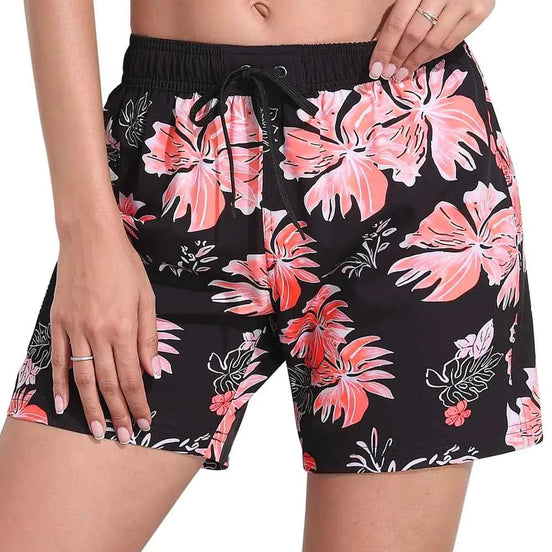 Nonwe Womens Swim Shorts Quick Dry Classic Breathable Beach Surf Shorts Swimsuit Black&Orange L